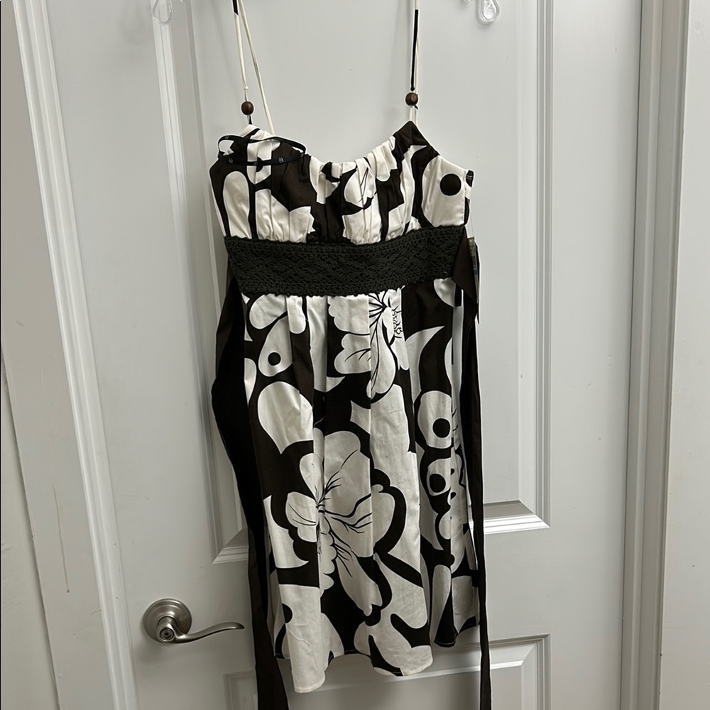 Floral Brown and White Dress